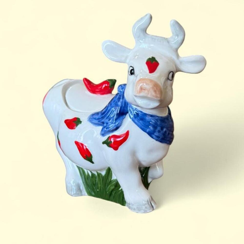 Vintage 90s Omnibus by Fitz & Floyd "Chili Pepper Cow" ceramic dish